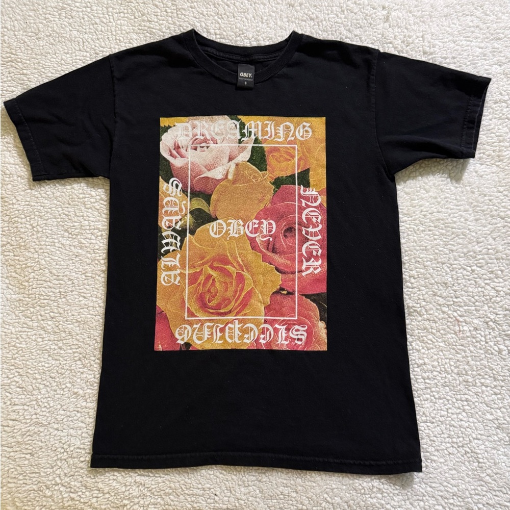 Obey  Black Floral Graphic Tee